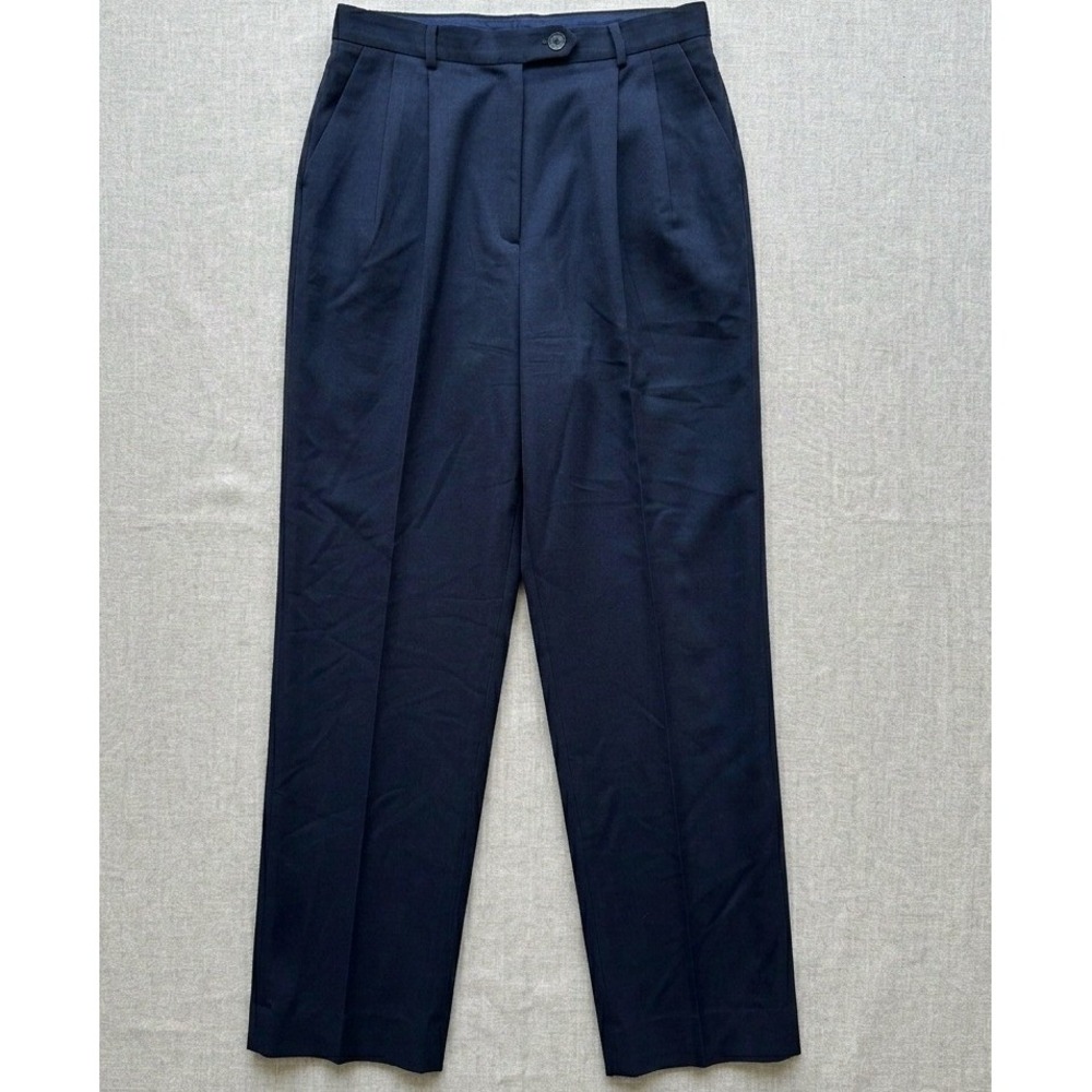 Talbots Dress Pants Womens 10 Navy Blue Worsted Wool Pleated Professional